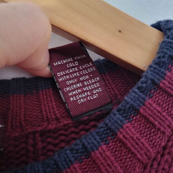 John Ashford 100% Cotton Plaid Knit Sweater Burgundy/Navy/White/Green Large 90s - Picture 4 of 7